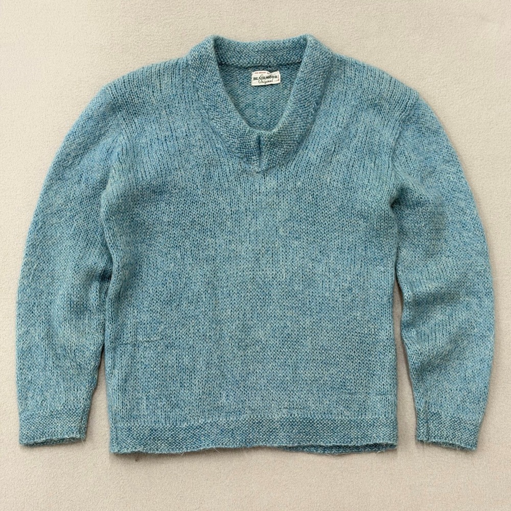 Vintage 50s 60s Mohair/Wool Knit Sweater Small Teal Blue V-Neck Jumper Blairmoor